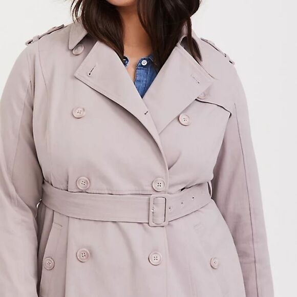 Torrid Size 0x Large 12 Gray Twill Trench Coat with Belt NWT MSRP $79.50 - Picture 4 of 11
